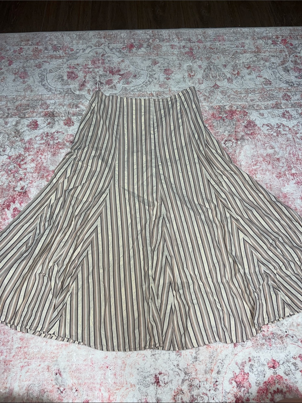 B. Moss Striped Midi Skirt in Beige and Brown